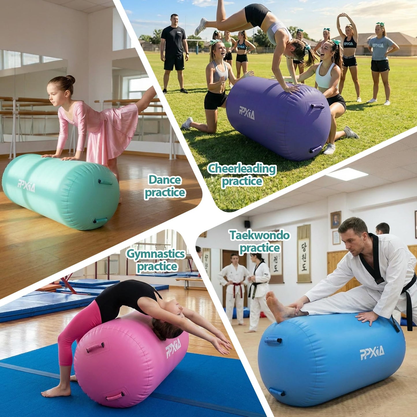 PPXIA Gymnastics Air Roller Air Barrel Inflatable Tumbling Octagon, Backhandspring Mat Backbend Gymnastic Equipment Tumble Track for Kids Training Cheerleading Home Use with Electric Pump
