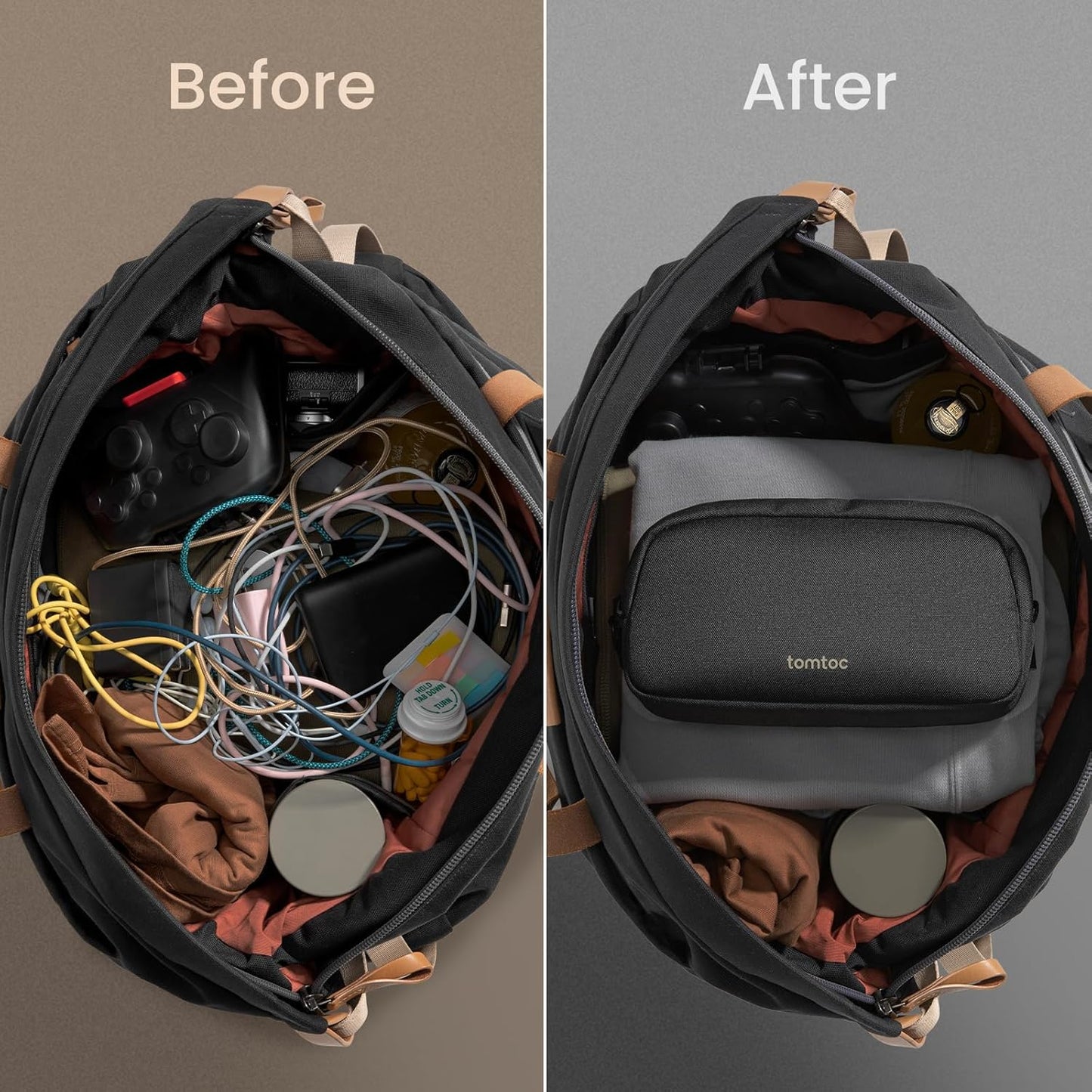 tomtoc Electronics Organizer Travel Case, Water Resistant Travel Bag Cable Organizer for Essentials, Tech Pouch