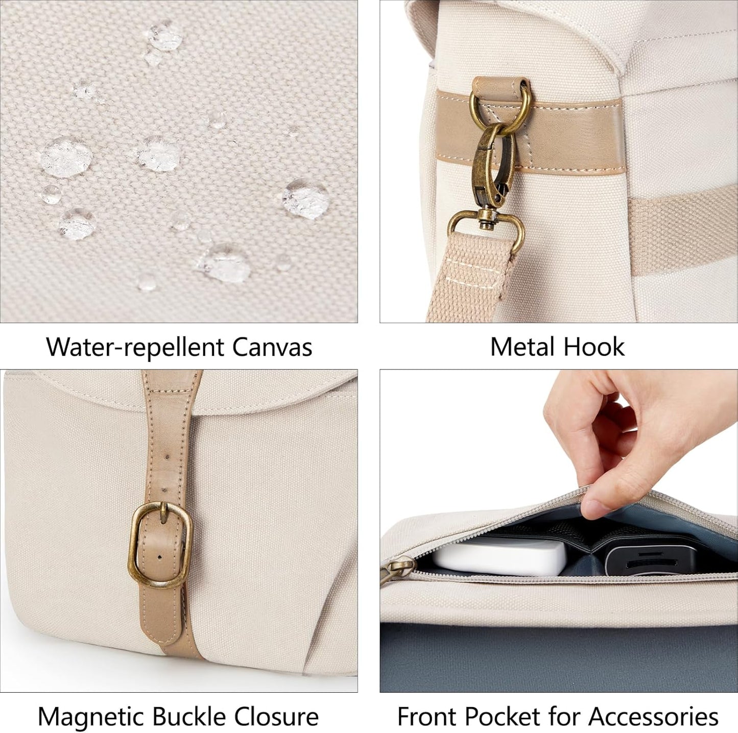 BAGSMART Camera Bag, SLR DSLR Canvas Crossbody Camera Case, Compact Camera Shoulder Bag with Rain Cover for Women