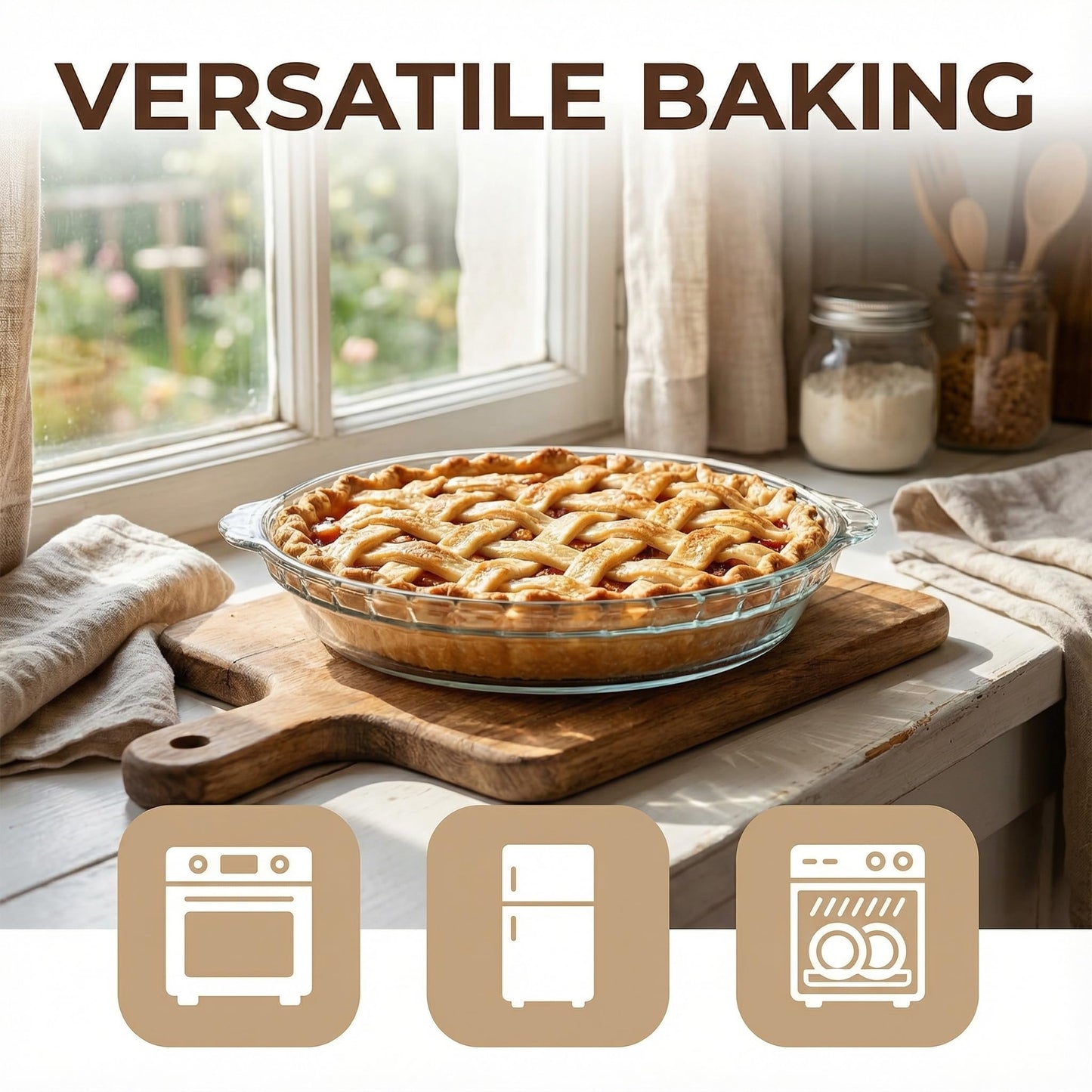 2-Pack Glass Baking Dish Set, Round Pie Glass Bakeware Pie Baking Dishes with Handles for Snacks Salads Desserts Dishwasher, Microwave, Freezer & Oven Safe (7 inch)