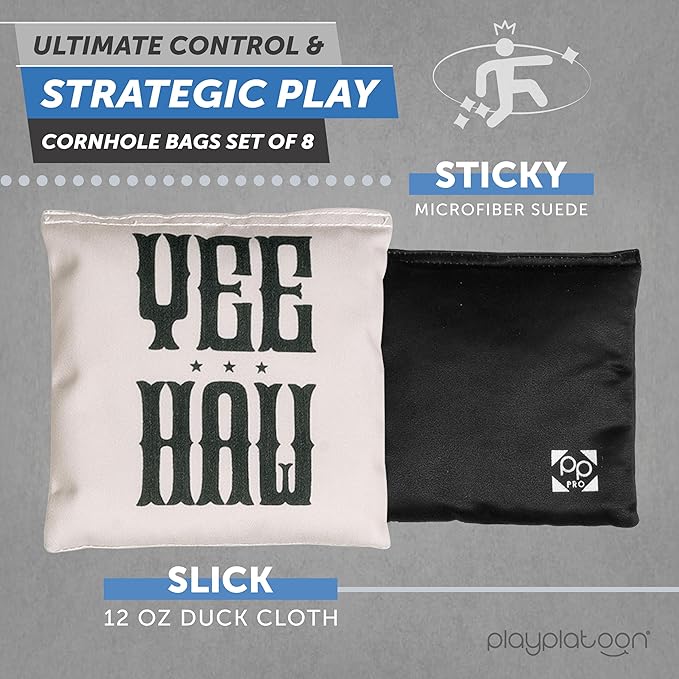 Professional Cornhole Bags - Set of 8 Regulation All Weather Double Sided - Sticky Side/Slick Side Bean Bags for Pro Corn Hole Game