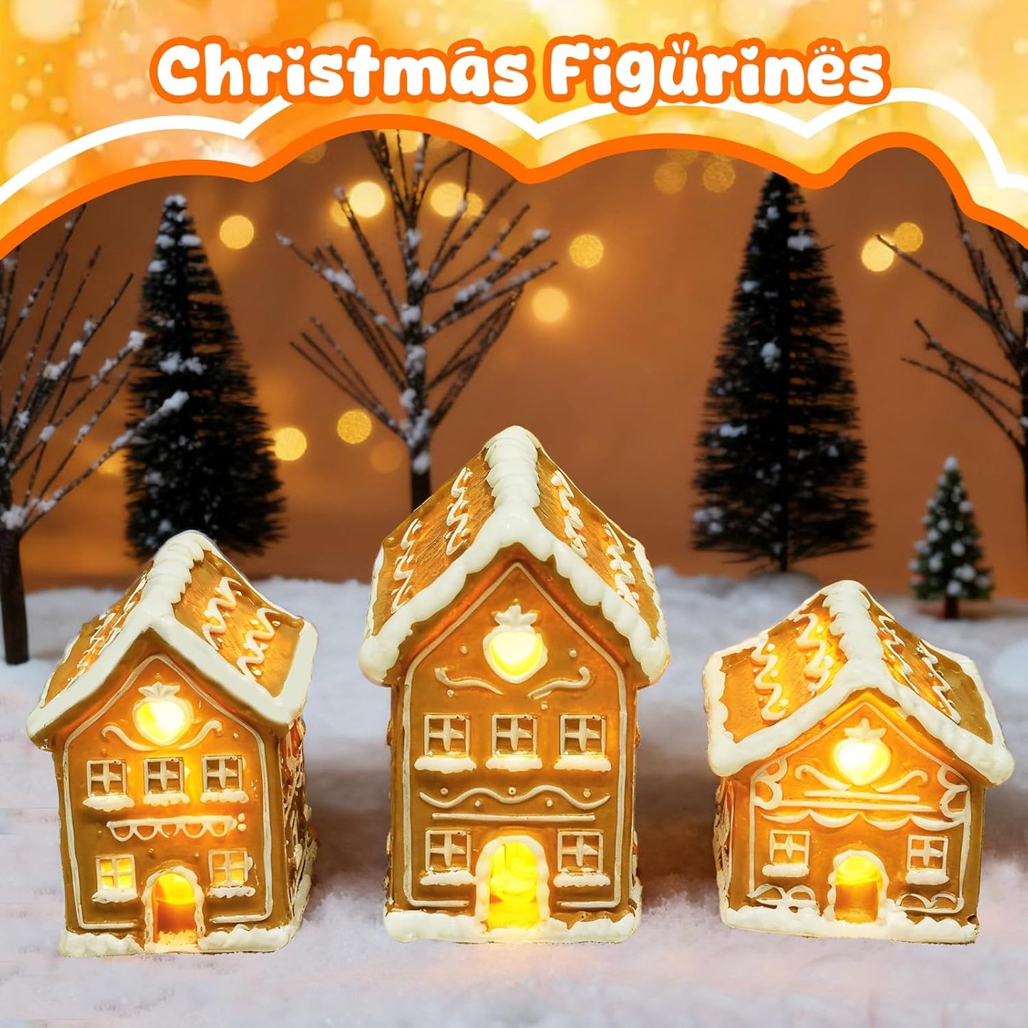 Skiennix Christmas Gingerbread House Kit - 3PCS Resin Mini Village Decorations for Home Decor
