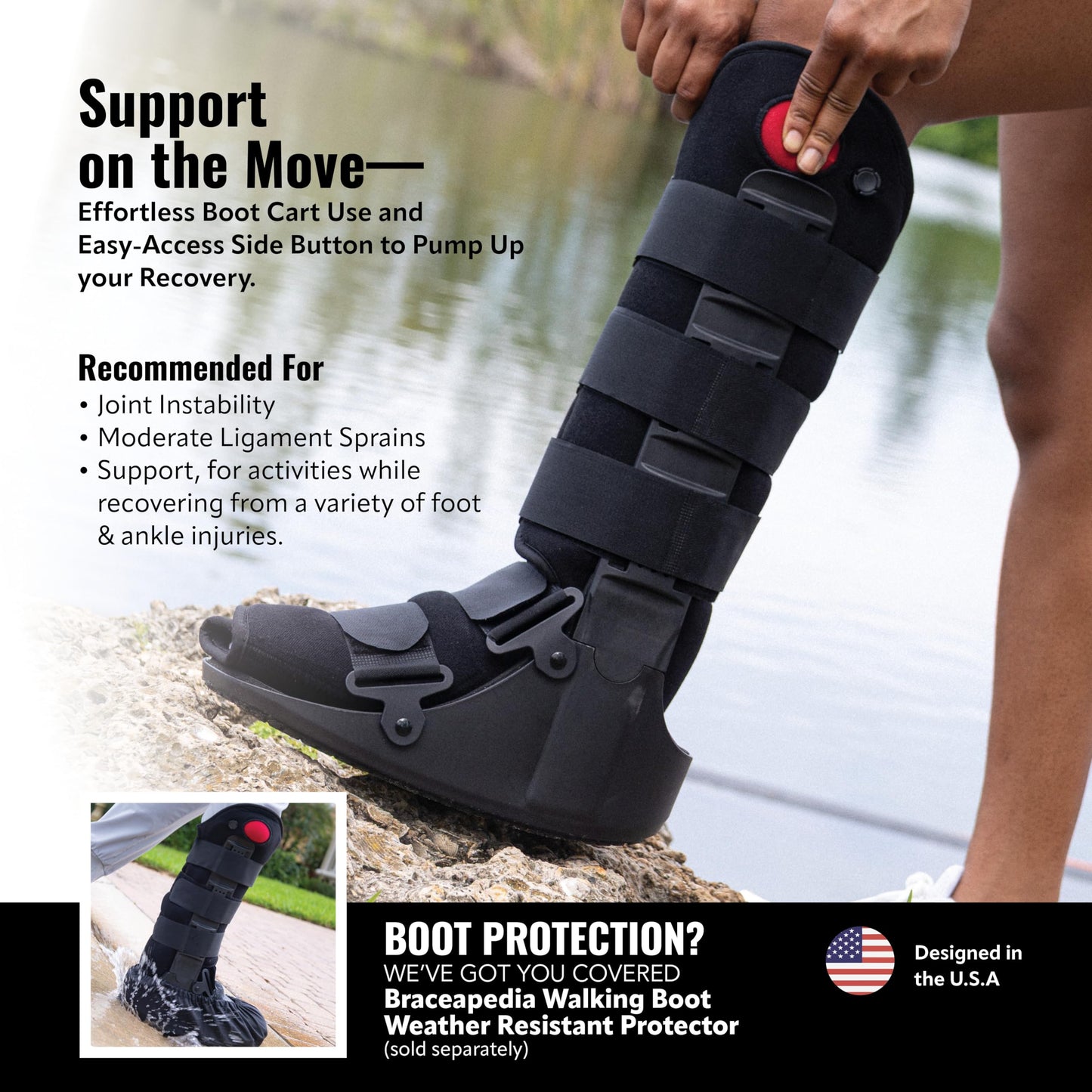 Tall Side Pump Fracture Boot, Medical Grade Foot Brace for Fractures, Cart Friendly Ankle Boot & Brace, Adjustable Air Pump, Sprain & Injury Recovery, Post Op Shoe, Foot Boot for Injured Foot, Medium