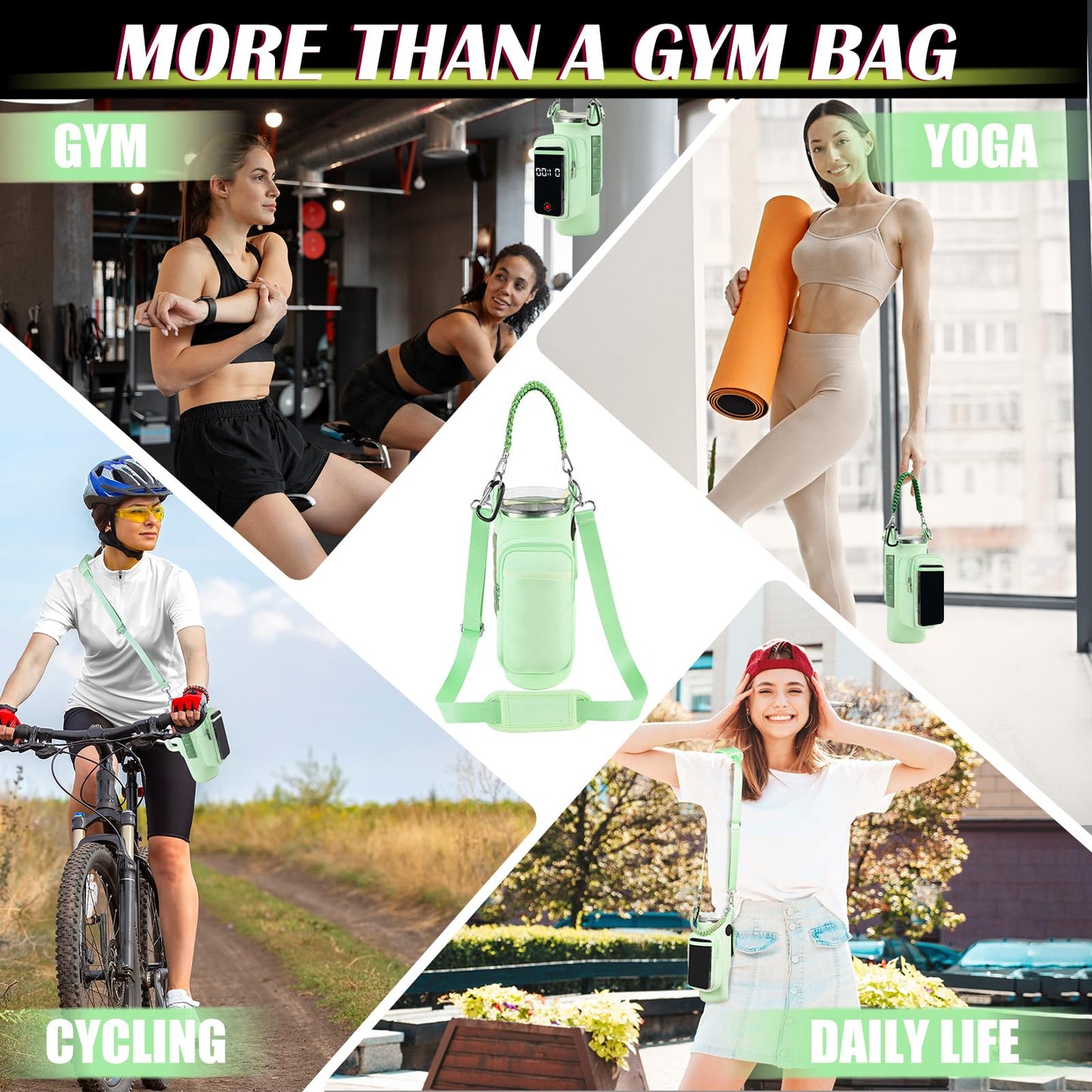 Magnetic Gym Bag for Men Women, Water Bottle Carrier Holder with Strap for Stanley, Small Bag Accessories pouch with N52 (Green)