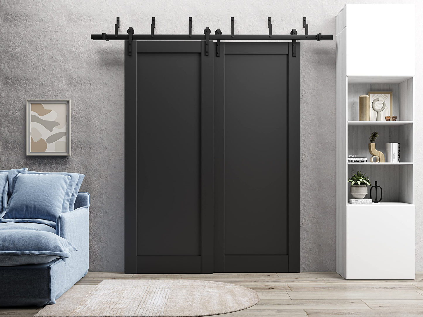 SARTODOORS Lite Slab Barn Door Panel 30 x 84 | Quadro 4111 Matte Black | Sturdy Finished Wooden Modern Doors | Pocket Closet Sliding