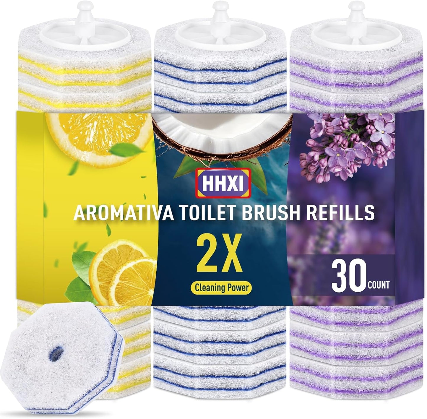 Aromative Toilet Brush Refills - 30Ct Disposable Cleaning Pads with Double-Layer Design | Lemon, Blue Ocean, Lavender