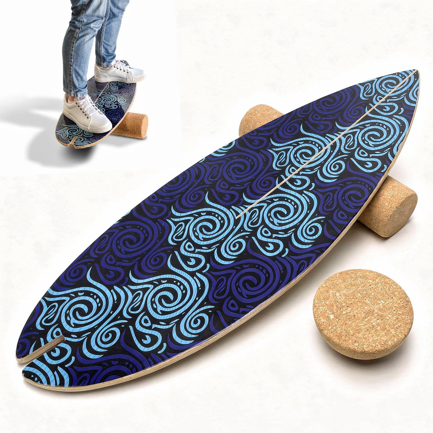 BOLUDON 2026 NEW｜29" Surf Balance Board for Kids & Adults｜MAX. 350lbs Balance Boards with Cork Roller & Half Ball｜0.6" Wobble Board Trainer from Beginner to Advanced｜Wooden Slack Board