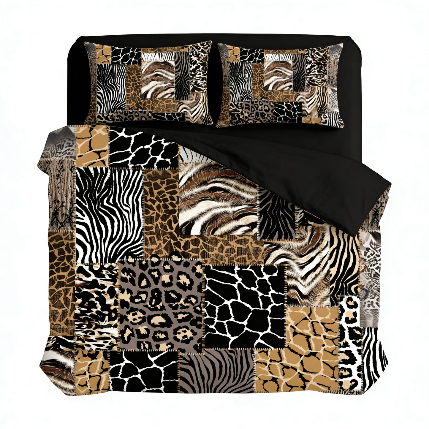 CCoutueChen Leopard Print Comforter Set King Size African Animal Fur Patchwork Comforter 3 Pcs Wildlife Themed Soft Microfiber Bedding with 2 Pillowcases,104"x90"