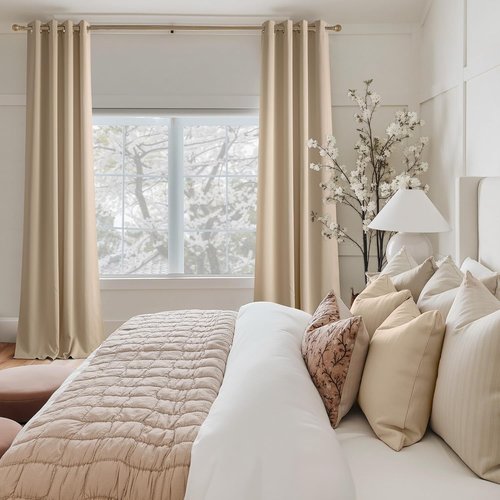 NICETOWN Blackout Curtains - Grommet 2 Panels, 72 Inches Long in Biscotti Beige for Ultimate Light Control