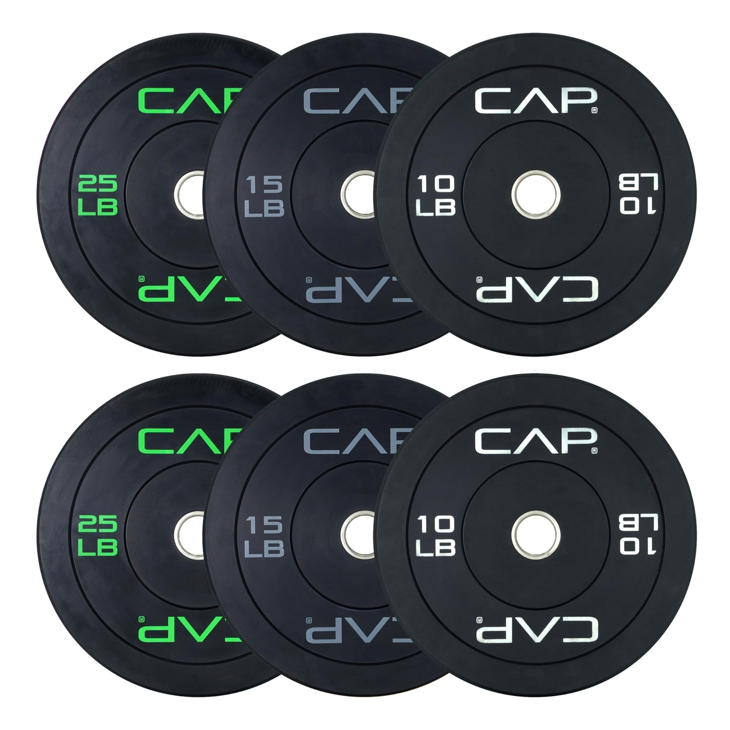 CAP Barbell 100 LB Economy Olympic Bumper Plate Set with Color Logo | Black
