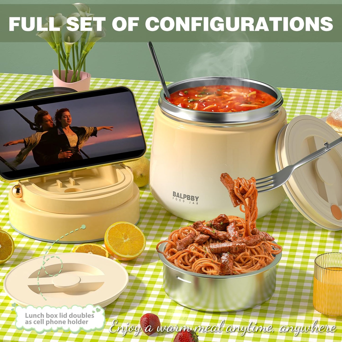 Thermo for Hot Food Adults 40OZ Soup Thermo Lunch Containers Wide Mouth Vacuum Insulated Food Jar Stainless Steel Leakproof Lunch Box with Spoon and Fork, Keeps Food Warm, Ideal Gift for Women