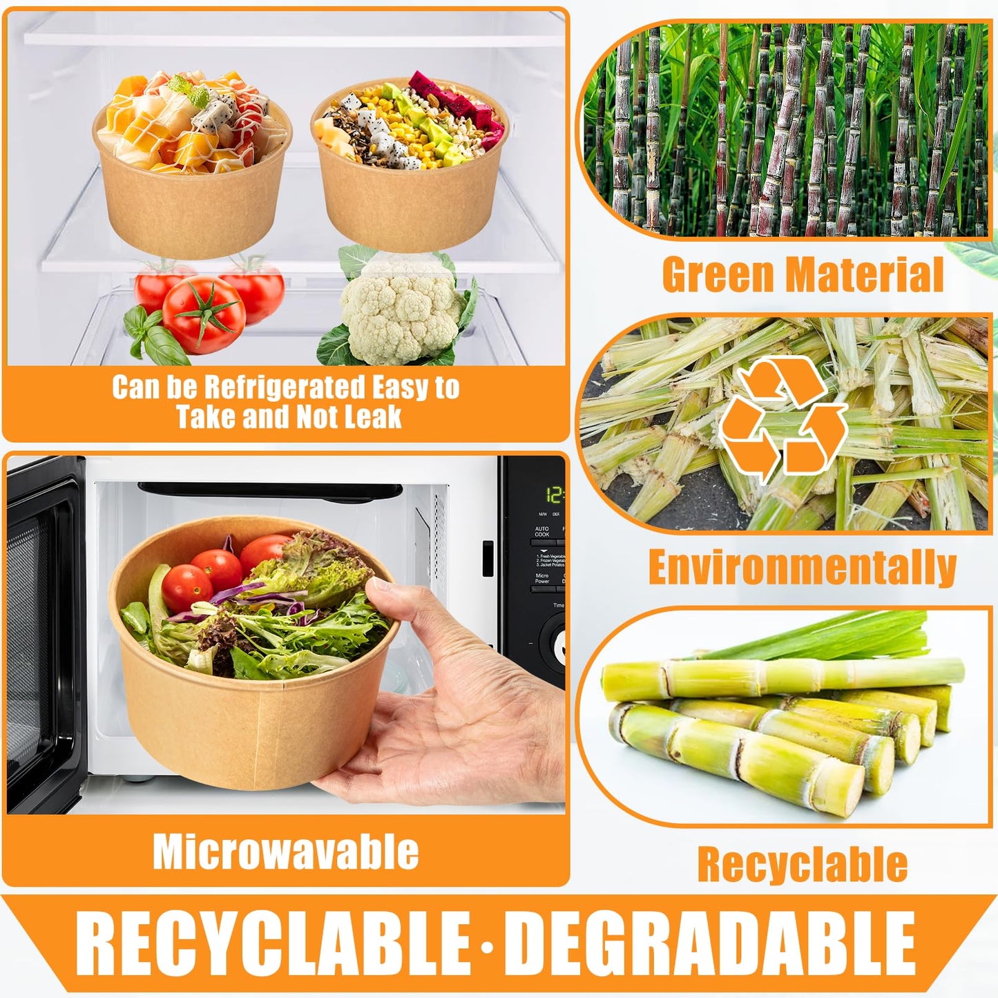 Enjamyo 30 Oz Large Paper Bowls,80Pcs Disposable Soup Bowls Bulk,Kraft Paper Salad Bowl without Lids,Disposable Serving Bowl for Soup,Hot/Cold Food,Salad,Ice cream,Dessert