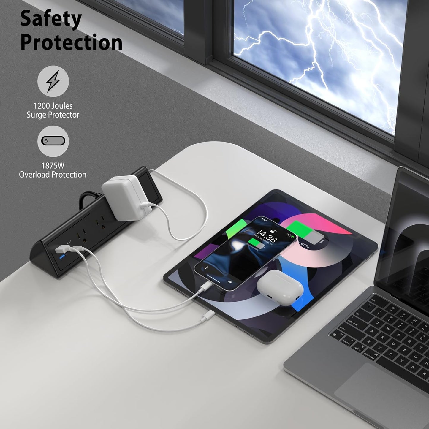 Jgstkcity Strip,20W Mount,1875W Outlets,2 USB-C,2 6 Desk Clamp Power Fast Charging Station,Surge Protector Nightstand