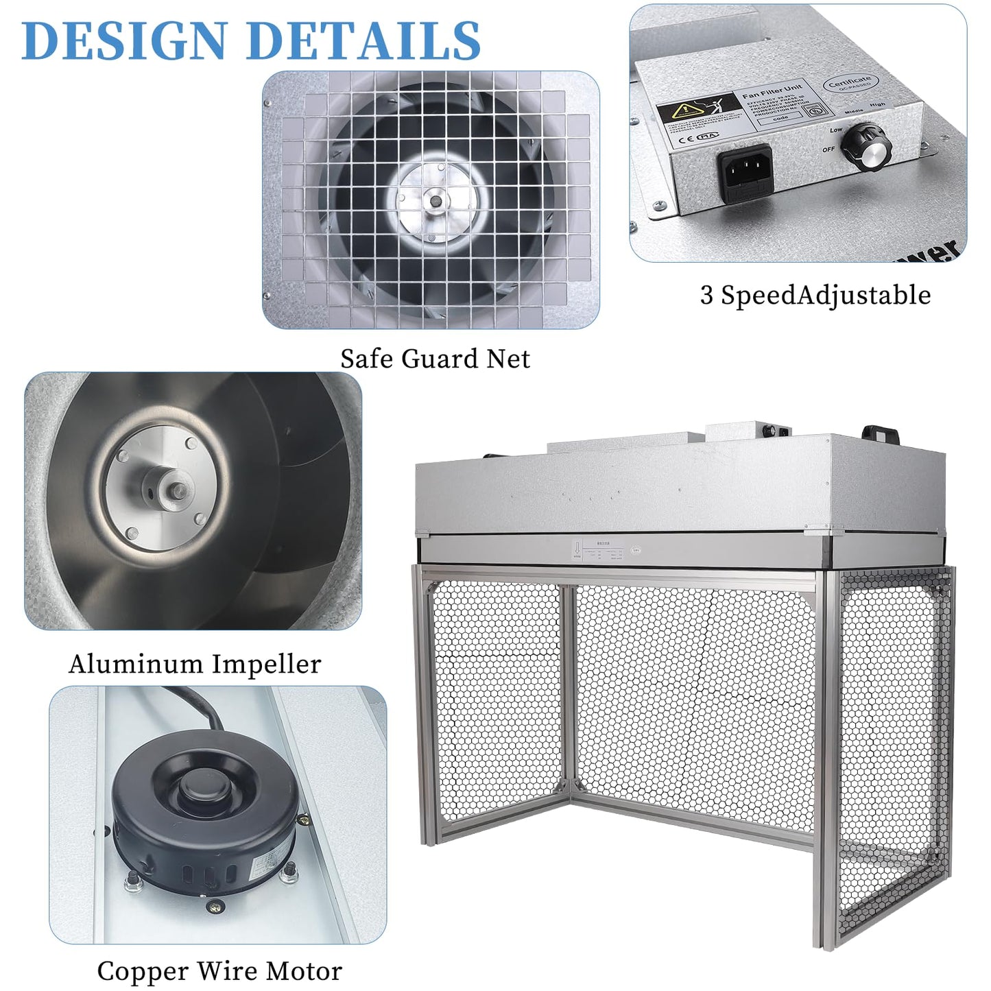 Vertical Laminar Flow-Hood Fan-Filter-Unit Yzzwer - FFU HEPA Filters for Class 100/ISO 5 Cleanliness in Clean Mycology and Mushroom Room 47.2" x 23.6" x 29" Working Area 110V
