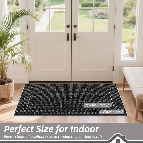 BEQHAUSE Dirt Trapper Door Mat - Non-Slip, Washable, Absorbent Entrance Mat | 20" x 48", Black