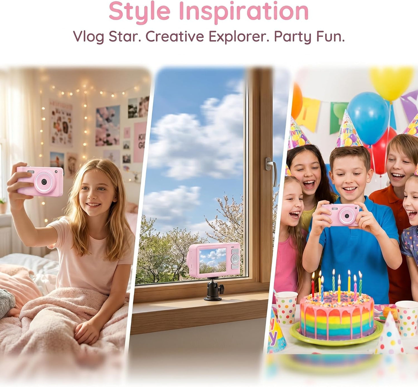 GCORDER 3-18, 50MP 1080P 16X 3-12, 13-18 Digital Camera,Pink Digital Camera for Kids Teens FHD Compact Camera with GB