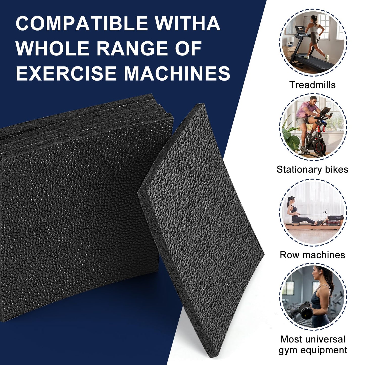 6 Pack Treadmill Mat Pads, Exercise Equipment Mat for Floor Protection, High Density Anti Vibration Pad for Treadmill, Walking Pad, Exercise Bike, Washing Machine and Floor Protection