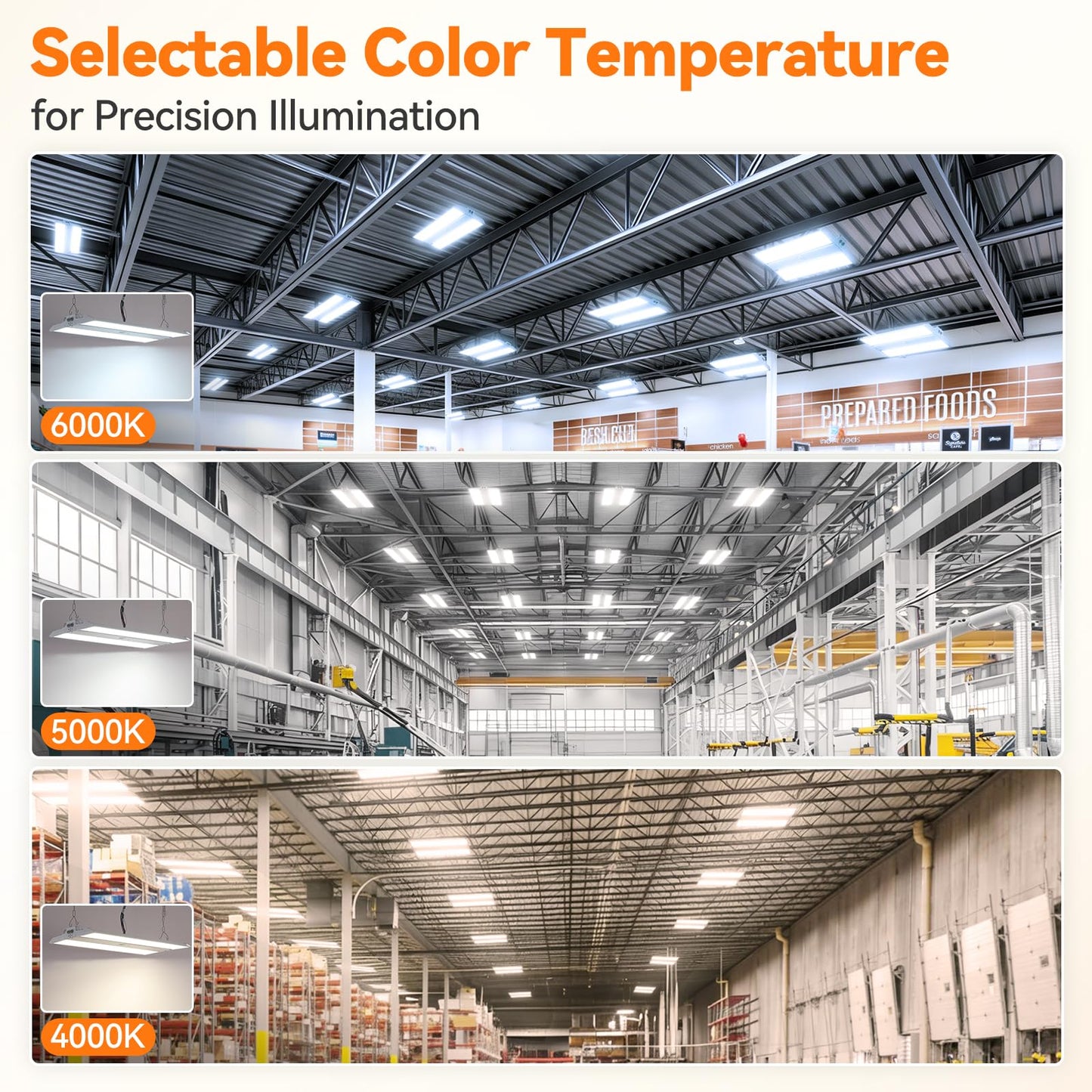 Comiled 2FT Linear High Bay Shop Lights, 200W/150W/100W & 6000K-5000K-4000K Selectable, 30000lm, 0-10V dimmable, 100-277V, Adjustable Tilt Hanging Light Fixture for Warehouse, Workshop, ETL, 2-Pack