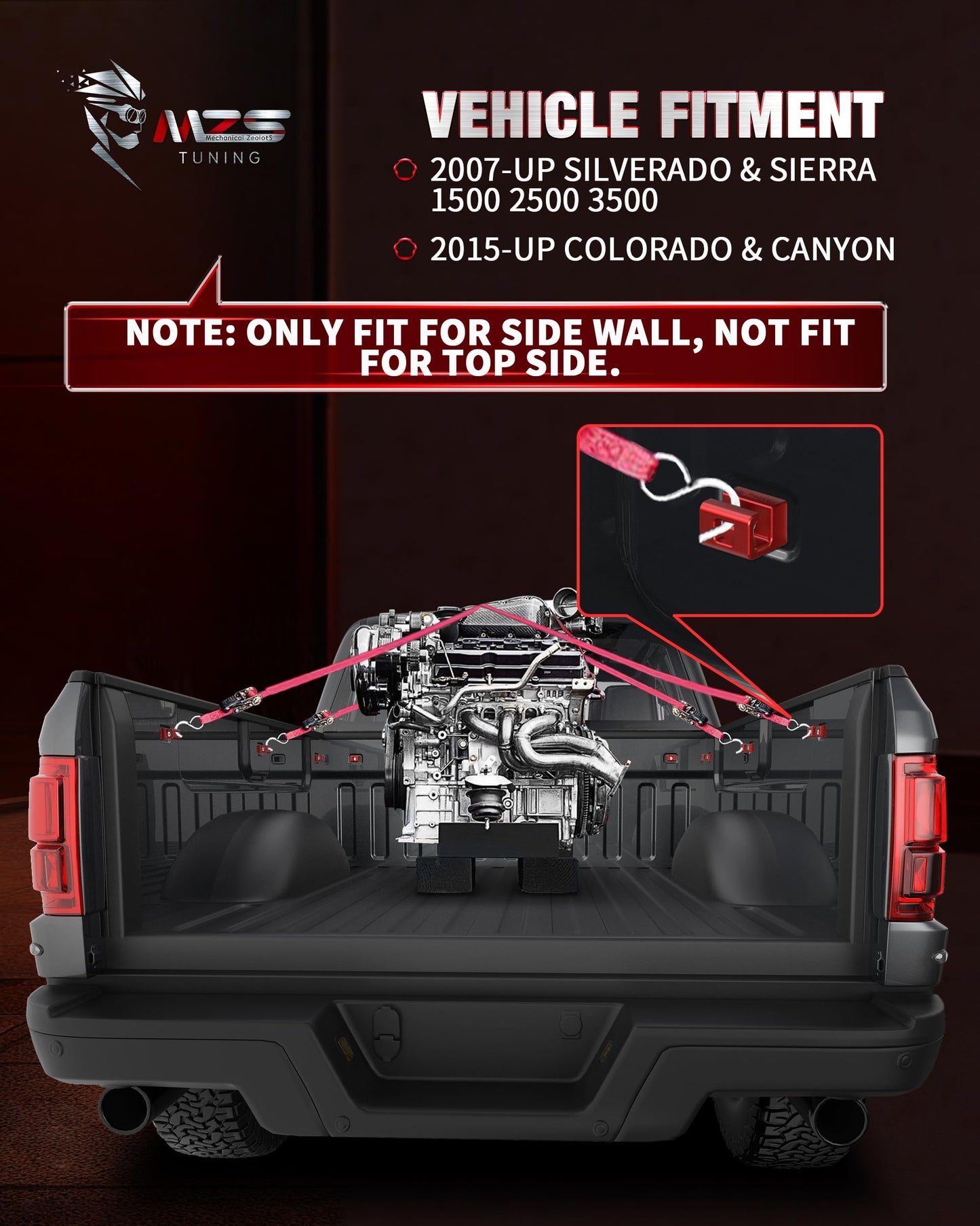 MZS 3 inch Front Leveling Kit Lift Strut Spacers + Truck Bed Tie Down Anchors, Side Wall Stake Pocket Hooks(Red, 6pcs)2007+ Silverado Sierra 1500 2WD 4WD