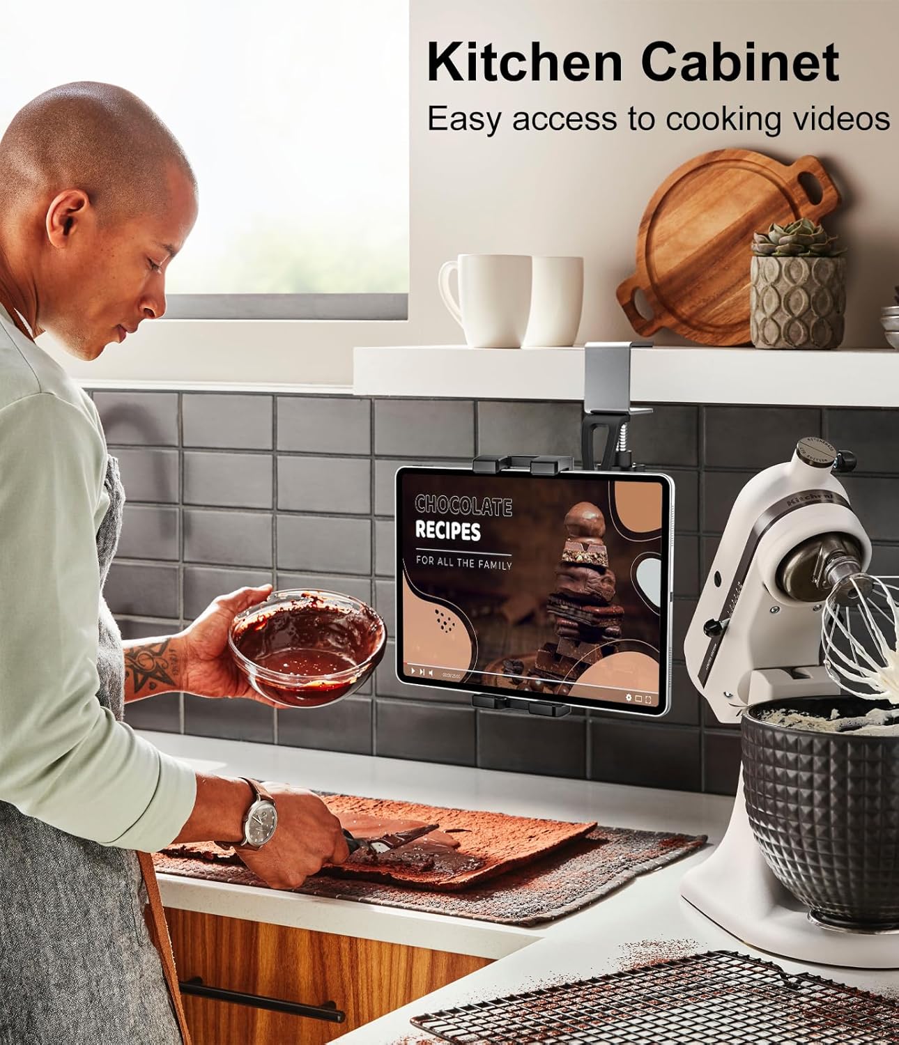 GDZN 360 11 12.9 4-13" Kitchen Cabinet Tablet Holder, [C-Shaped Metal Clamp] Under Cabinet Tablet Mount with Rotation