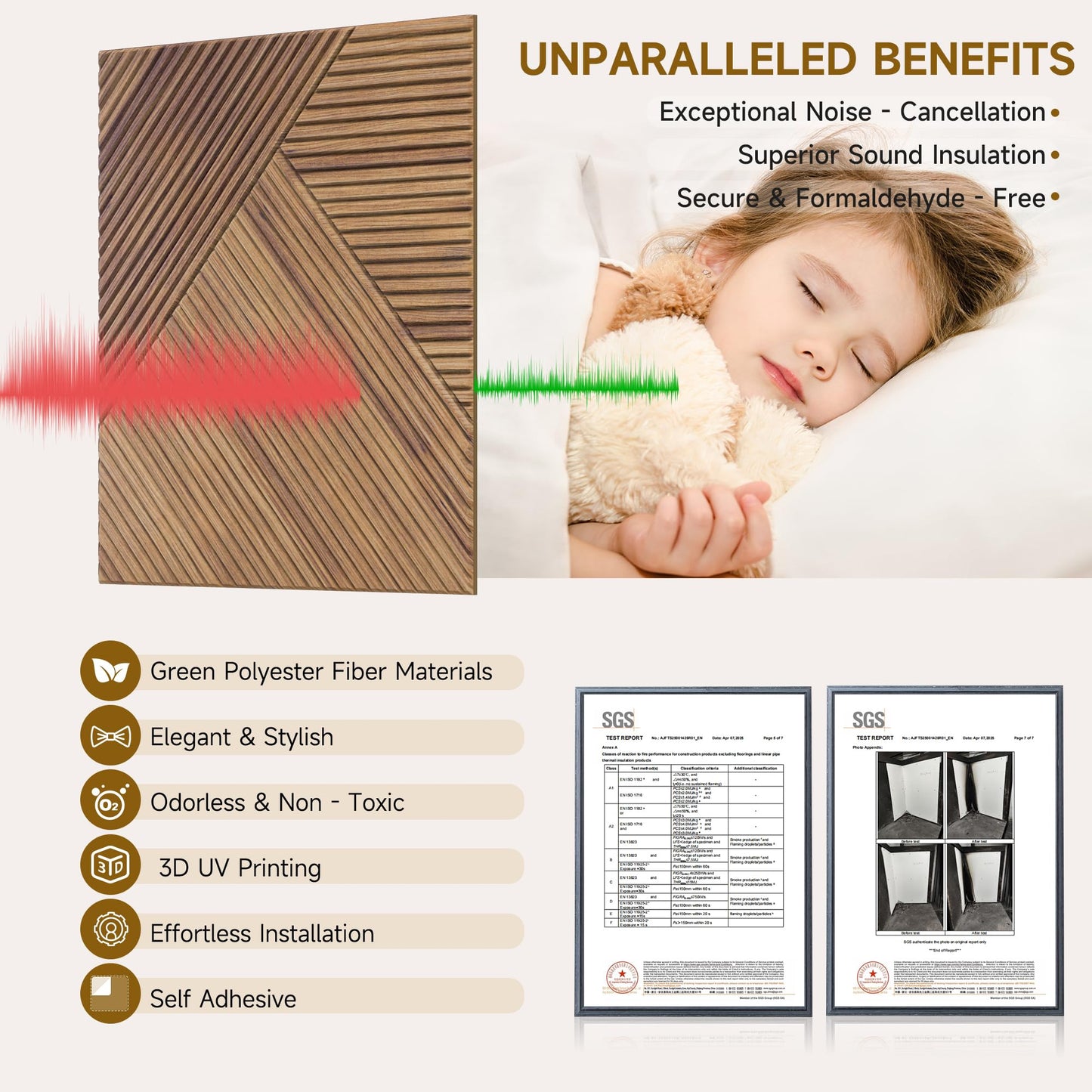 Autorific Acoustic Wall Panels,6 Pack Total Size 72 x 48 Inches,Self-Adhesive Decorative Acoustic Panels for Wall and Ceiling,3D UV Printing with Wood Look,Beech