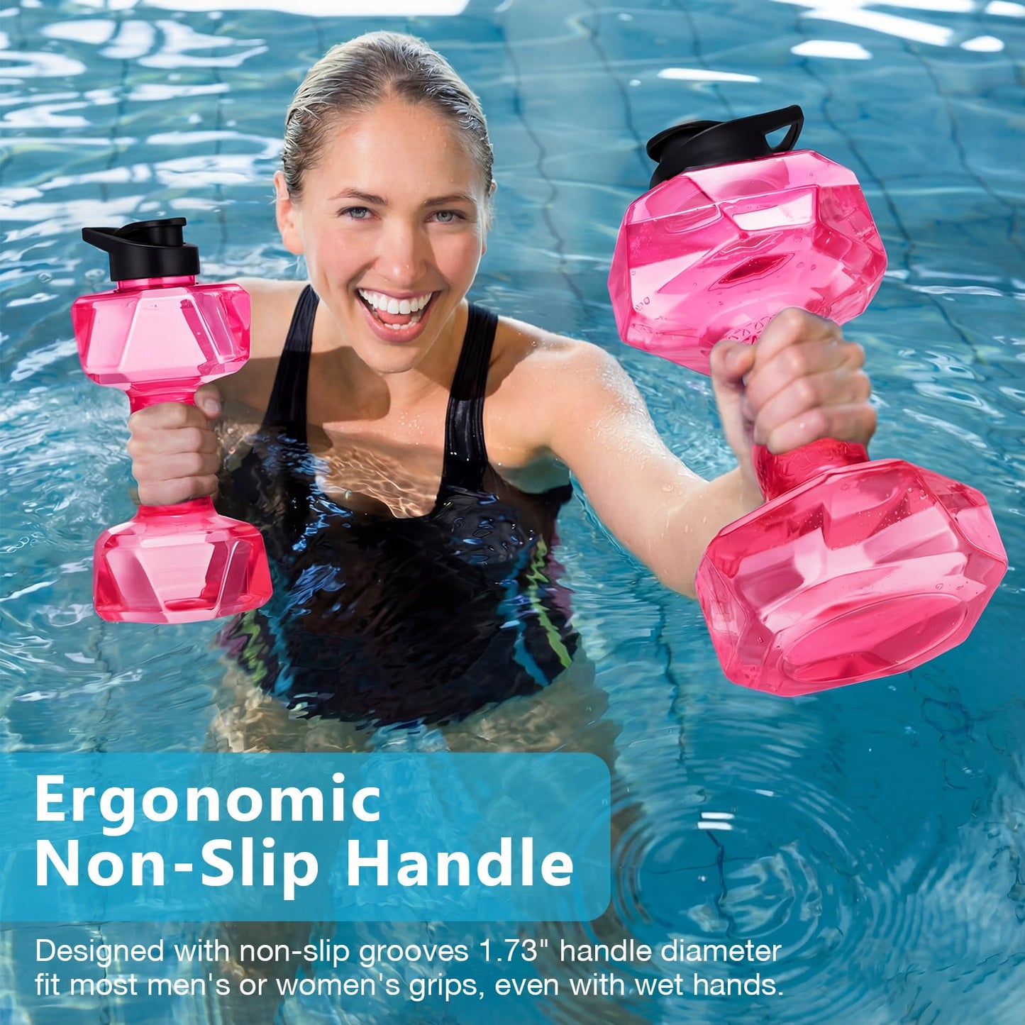 Soulchen 2 Pcs PE Water Weights for Pool Exercise, Water Filled Dumbbells with Non-Slip Handle, Adjustable Pool Dumbbell Aerobics for Aerobics Weight Loss Aqua Therapy Pools Fitness(Pink)