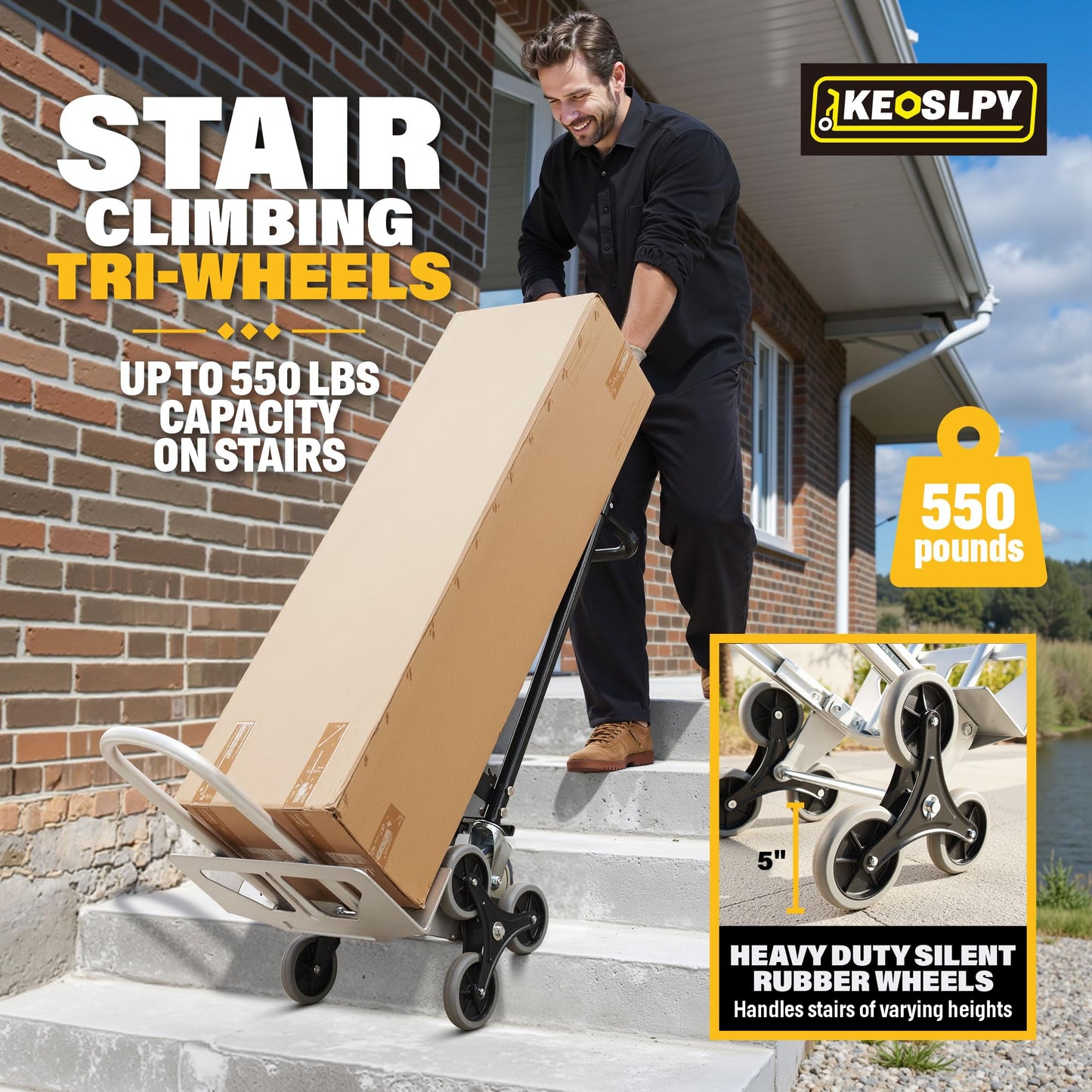 Osluken 3 in 1 Heavy Duty Convertible Hand Truck Dolly, 1000LB Capacity Stair Climbing Aluminum Collapsible Utility Cart with Wheels, 3 Positions for Moving & Transport