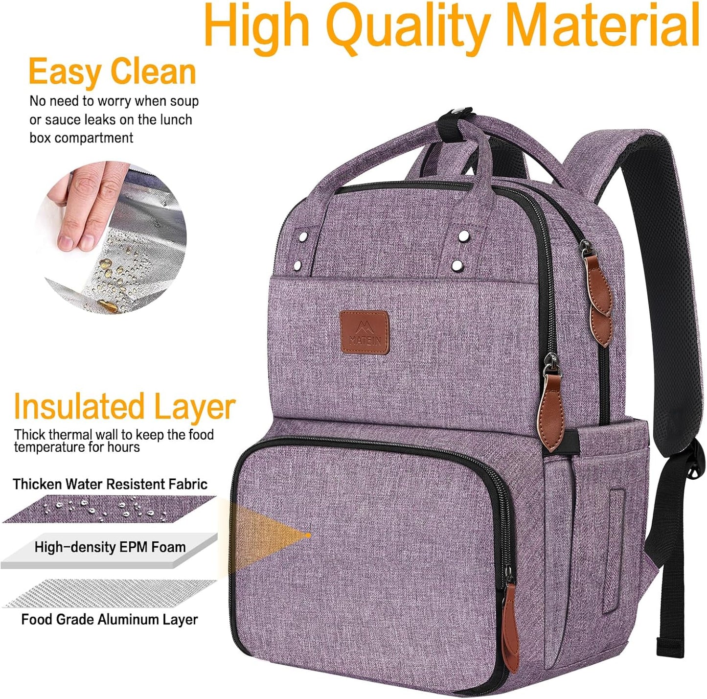 Backpack Backpacks 15.6 inch MATEIN Laptop with Lunch Box, Insulated Women with Cooler Compartment, Fits Laptop Water