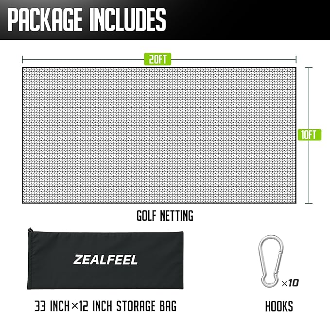 Golf Net, 10x20ft Golf Practice Net with Carry Bag, Double Finished Seam, Durable and Portable, Hitting Net for Backyard, Multiple Sports Net Barrier Net Indoor Outdoor Use