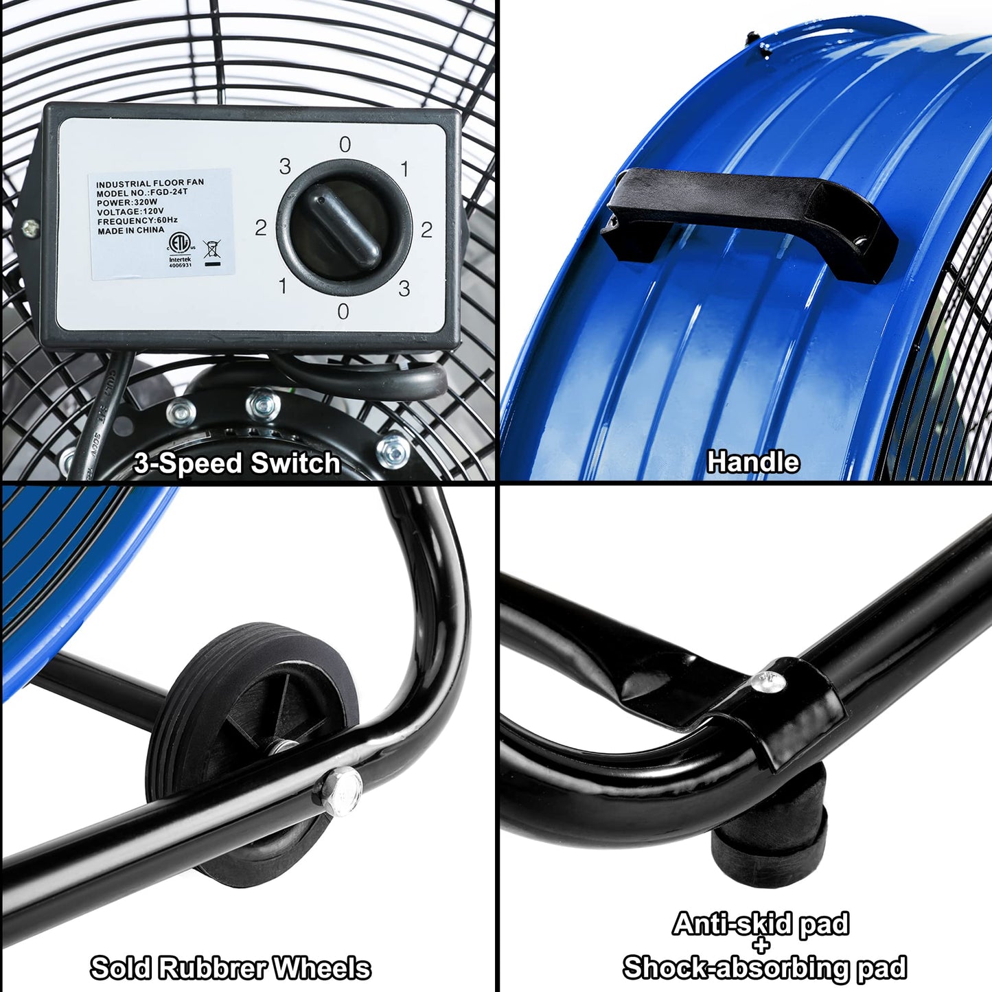 Bestronair 24 Inch High Velocity Drum Fan, 8100CFM Heavy Duty Industrial Floor Fan for Garage, 360° Tilt Metal Shop Fans with 3 Speeds for Warehouse, Factory, Commercial, Basement, Workshop, Gym