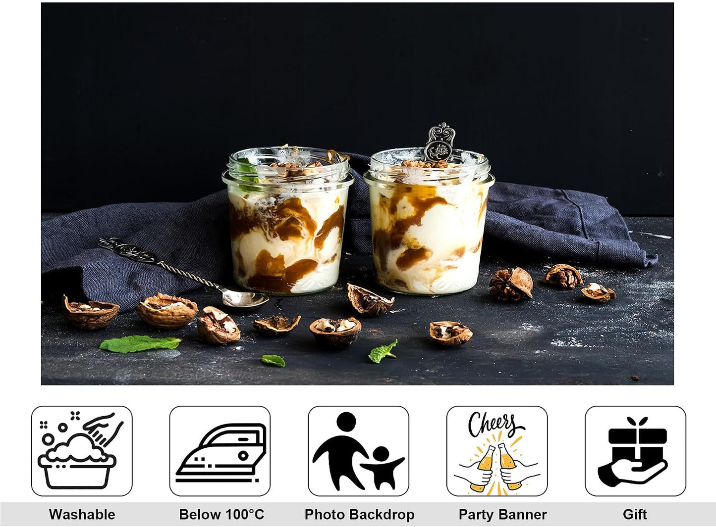 KeyWork 10x7ft Yogurt Parfait Backdrop Walnut and Caramel Dessert Photography Background for Brunch Party Sweet Event