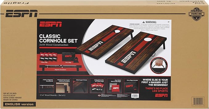 ESPN Cornhole Board Set Includes Bean Bags and Travel Case, Ideal for Kids Games, Family Games, and Outdoor Games
