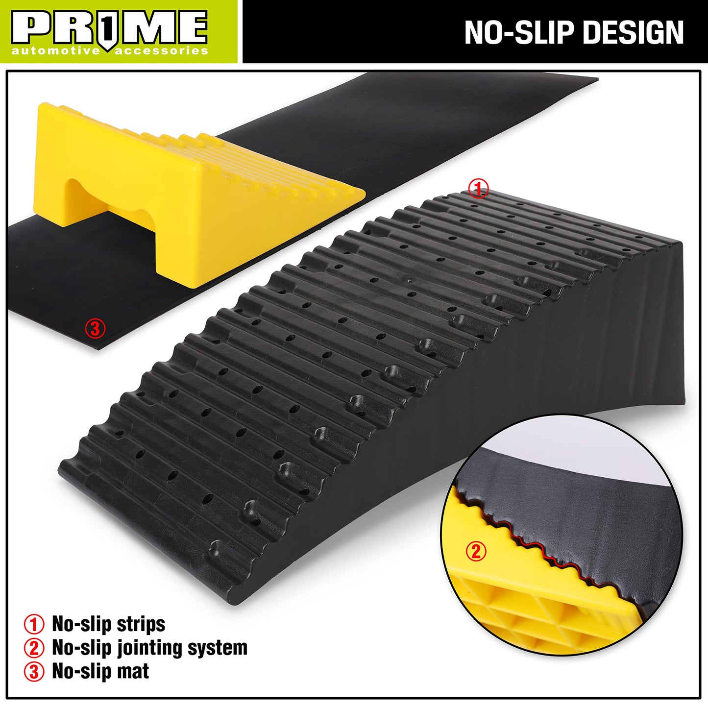 PR1ME RV Leveling Blocks, Heavy Duty Camper Leveler Kit, 2 Pack Curved RV Levelers with Anti-Slip Mats & Wheel Chocks, Faster Leveling System for Travel Trailer, Motorhome & Dual Axles