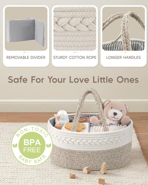 Maliton Diaper Caddy Organizer - Portable Cotton Rope Baby Gift Basket for Nursery Storage | Ideal for Newborn Essentials