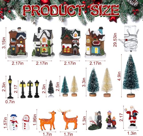 Gerrii Christmas Village Figurines Set - 31 Pcs Lighted LED Houses & Snow Blanket for Festive Decor
