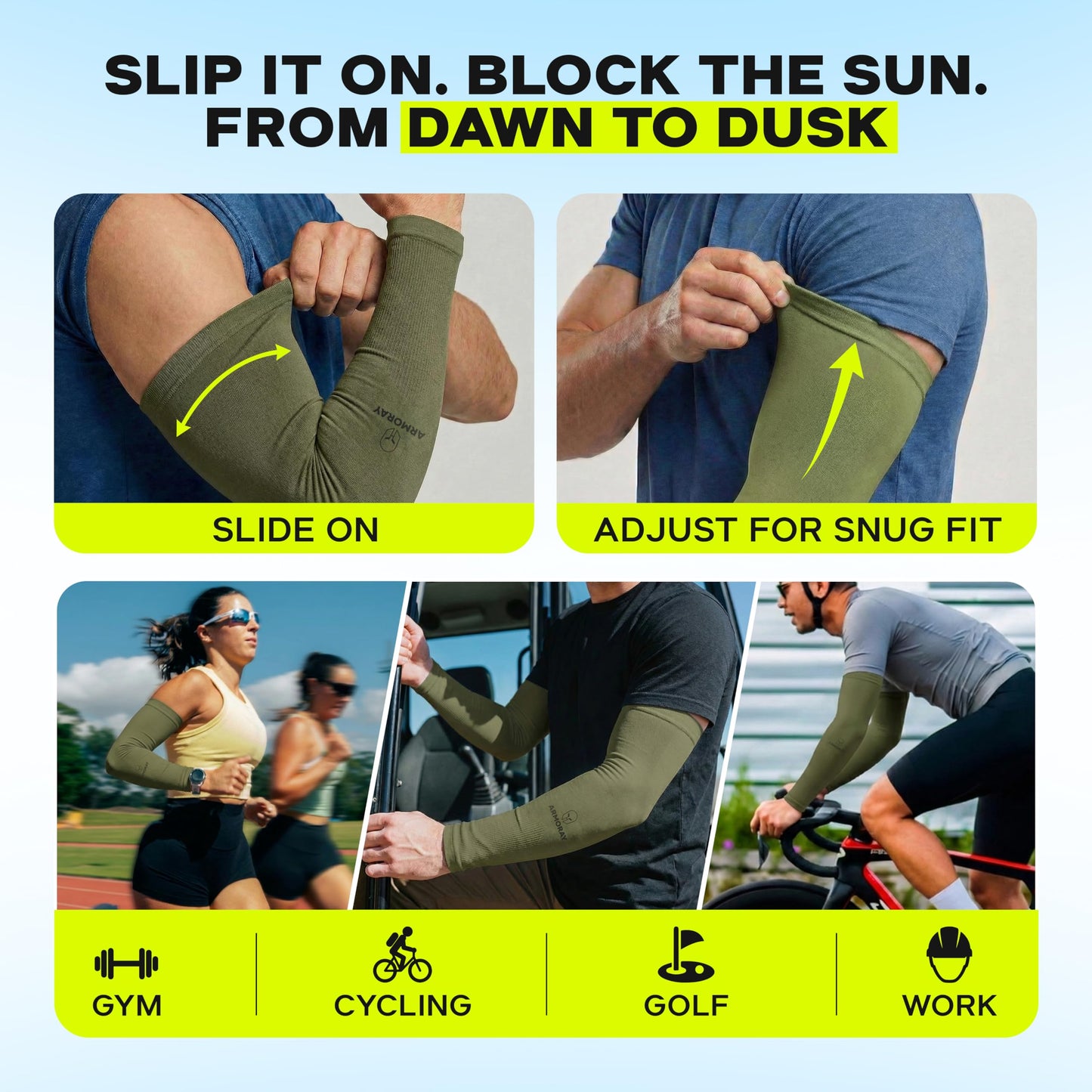 ARMORAY Arm Sleeves for Men - Arm Compression Sleeve - Arm Sleeves for Women - Sleeves to Cover Arms for Women & Men - Sun Sleeves for Golf & Other Outdoor Activities - Tattoo Sleeve Cover