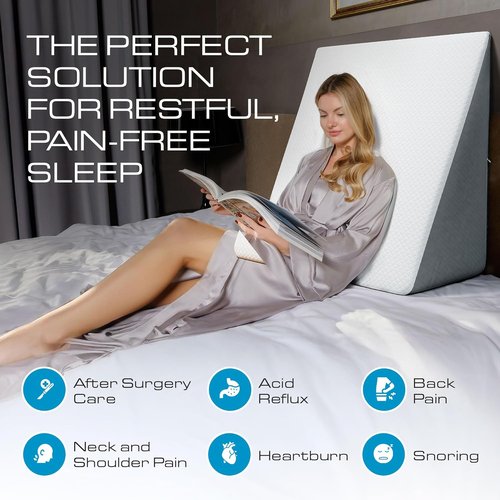 Kolbs Extra Wide Bed Wedge Pillow - Sleep Apnea & Acid Reflux Relief | Chic Jacquard Cover (12" Height)