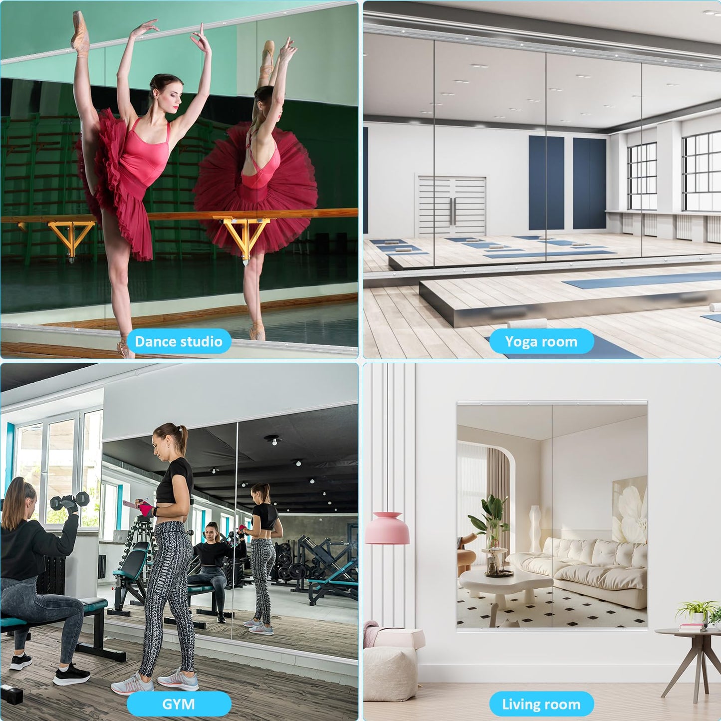 yarnuwa 65X24 3Pack Large Home Gym Mirror, Frameless Tempered Glass Dance Wall Mounted Mirror for Home, Yoga, Dancing, Studio, Living Room
