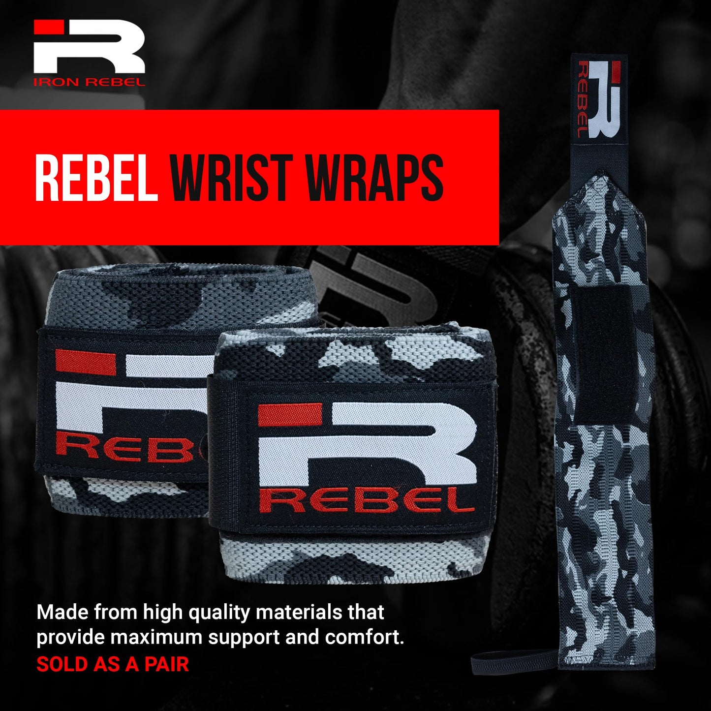 Iron Rebel Wrist Wraps - Flexible wrist support for weightlifting Straps for Men & Women - Comfortable & Durable Wrist Wraps for Everyday Lifting (Pair)