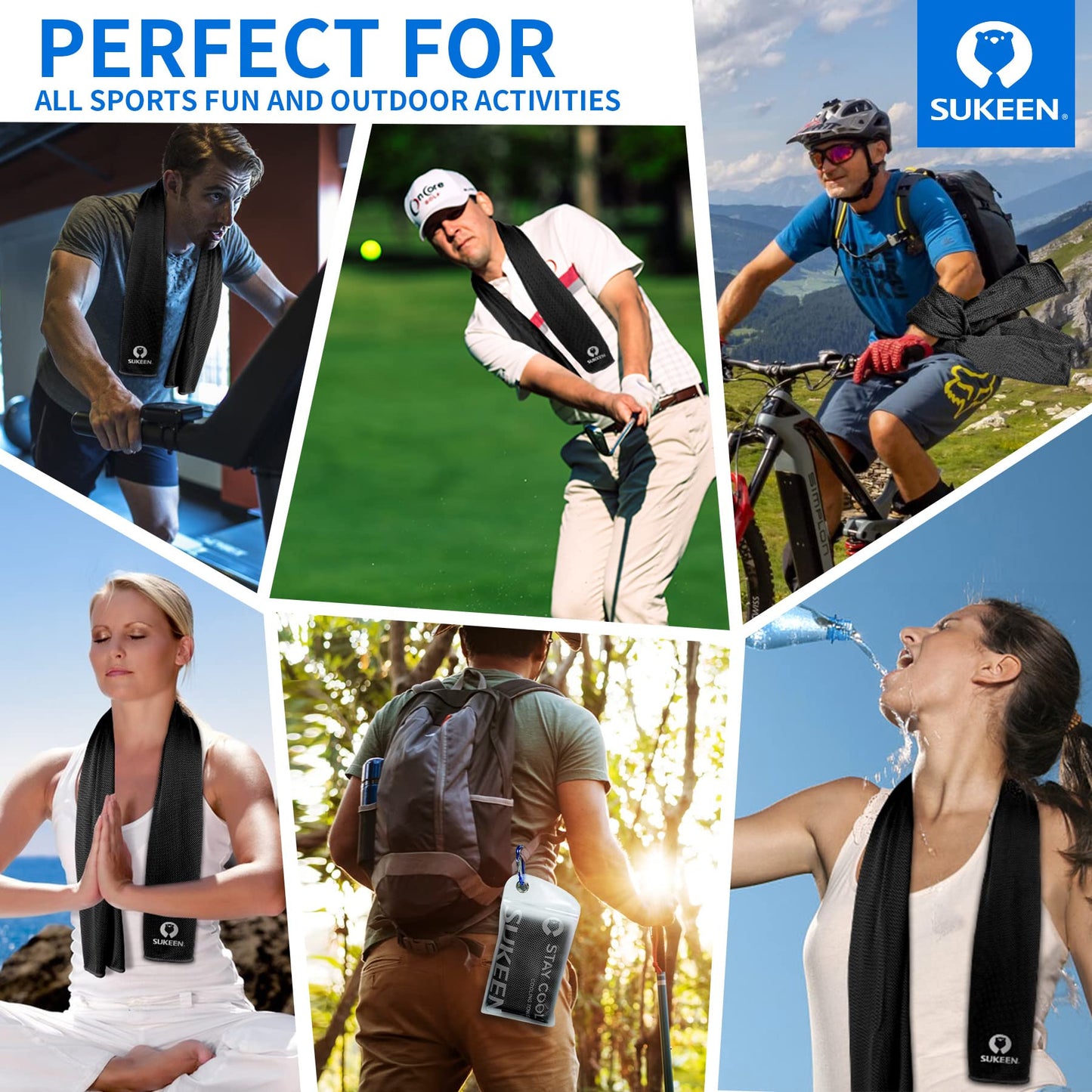 Sukeen [4 Pack Cooling Towel (40"x12"), Soft Breathable Chilly Microfiber Towel for Yoga,Sport,Running,Gym,Workout,Camping,Fitness,Workout & More Activities