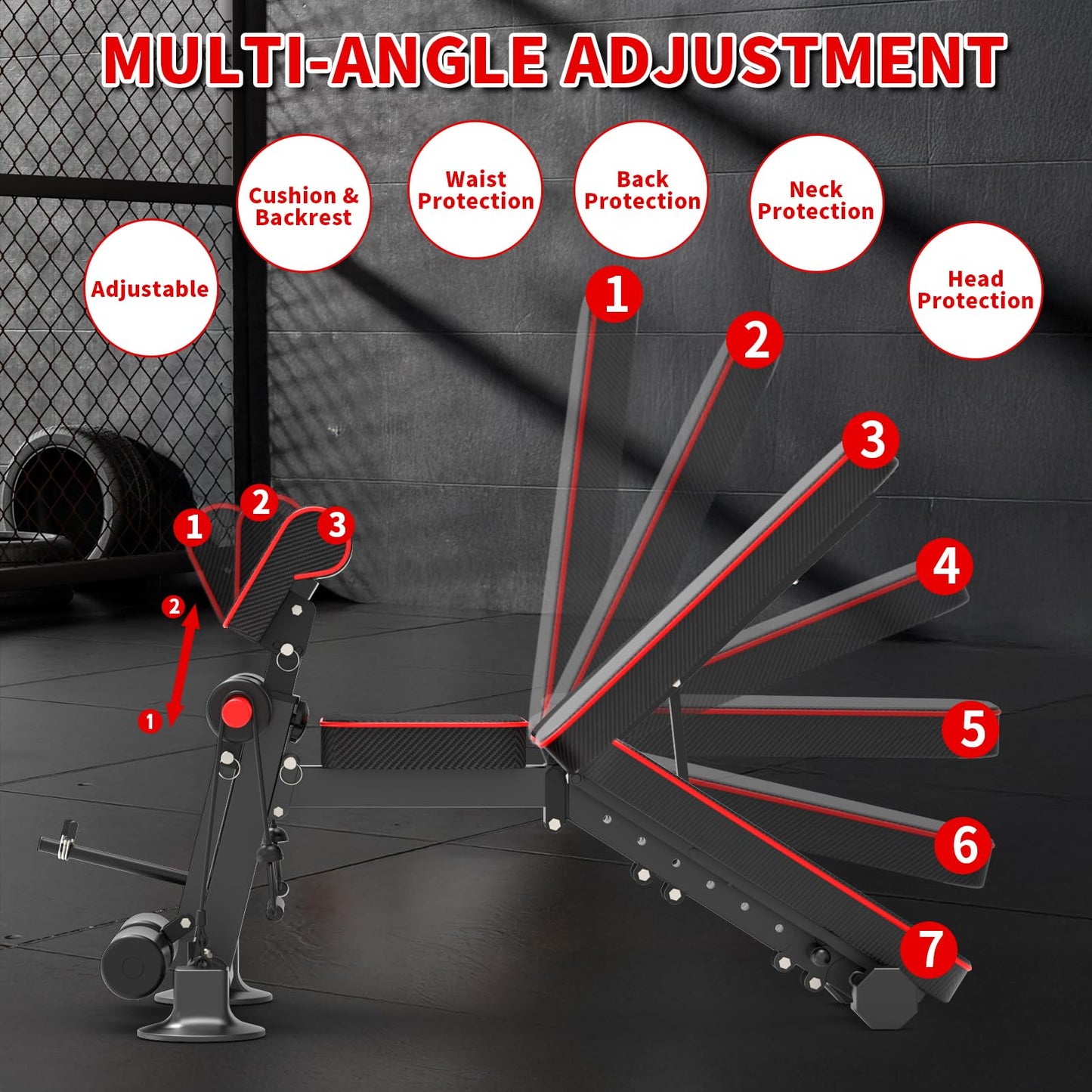 Adjustable Weight Bench - Utility workout Benches for Exercise, Free Installation Design for Portable Fitness Strength Training Equipment at Home Gym