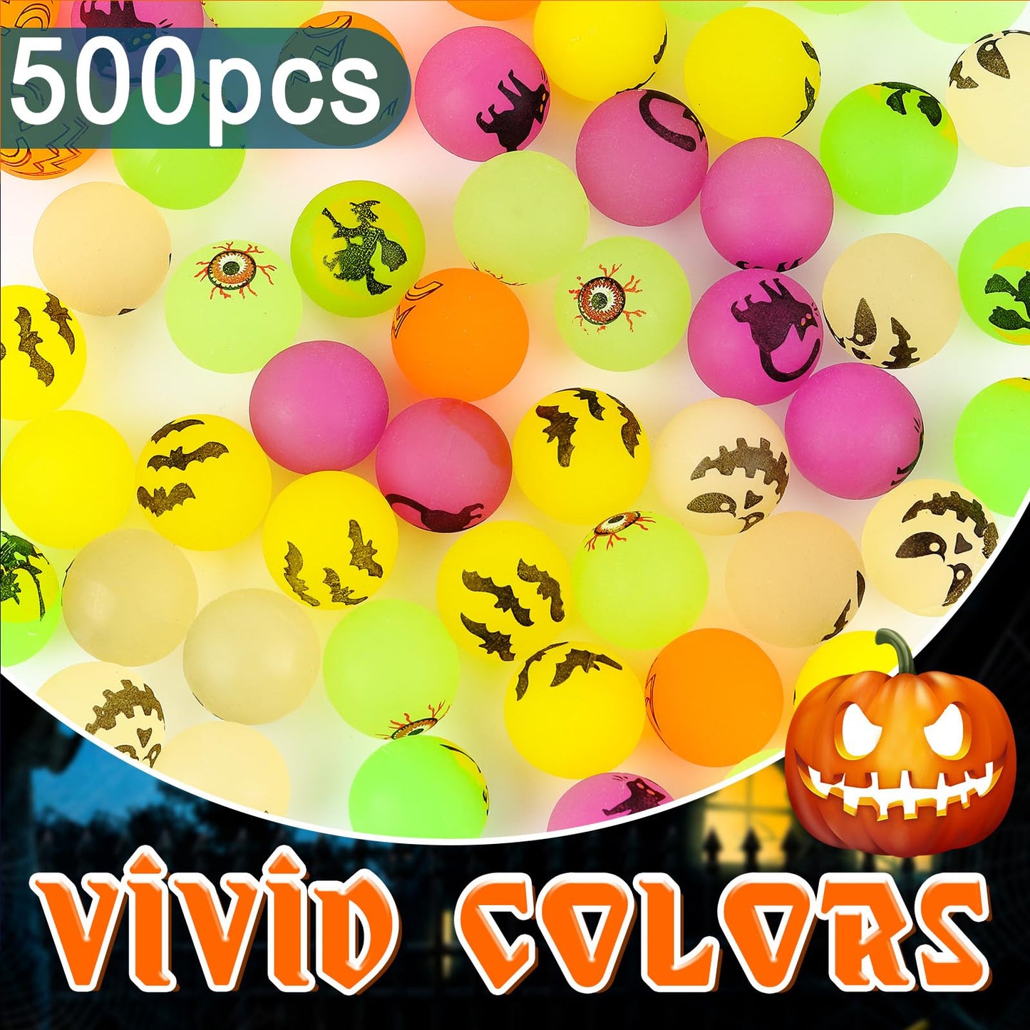 Deekin 500 Pcs Halloween Bouncing Ball, Glow in the Dark Bouncy Party Favors Supplies, Small Bouncy Balls, Rubber Halloween Balls for Boys and Girls Birthday Party Gifts Game Prizes, 0.98 Inch