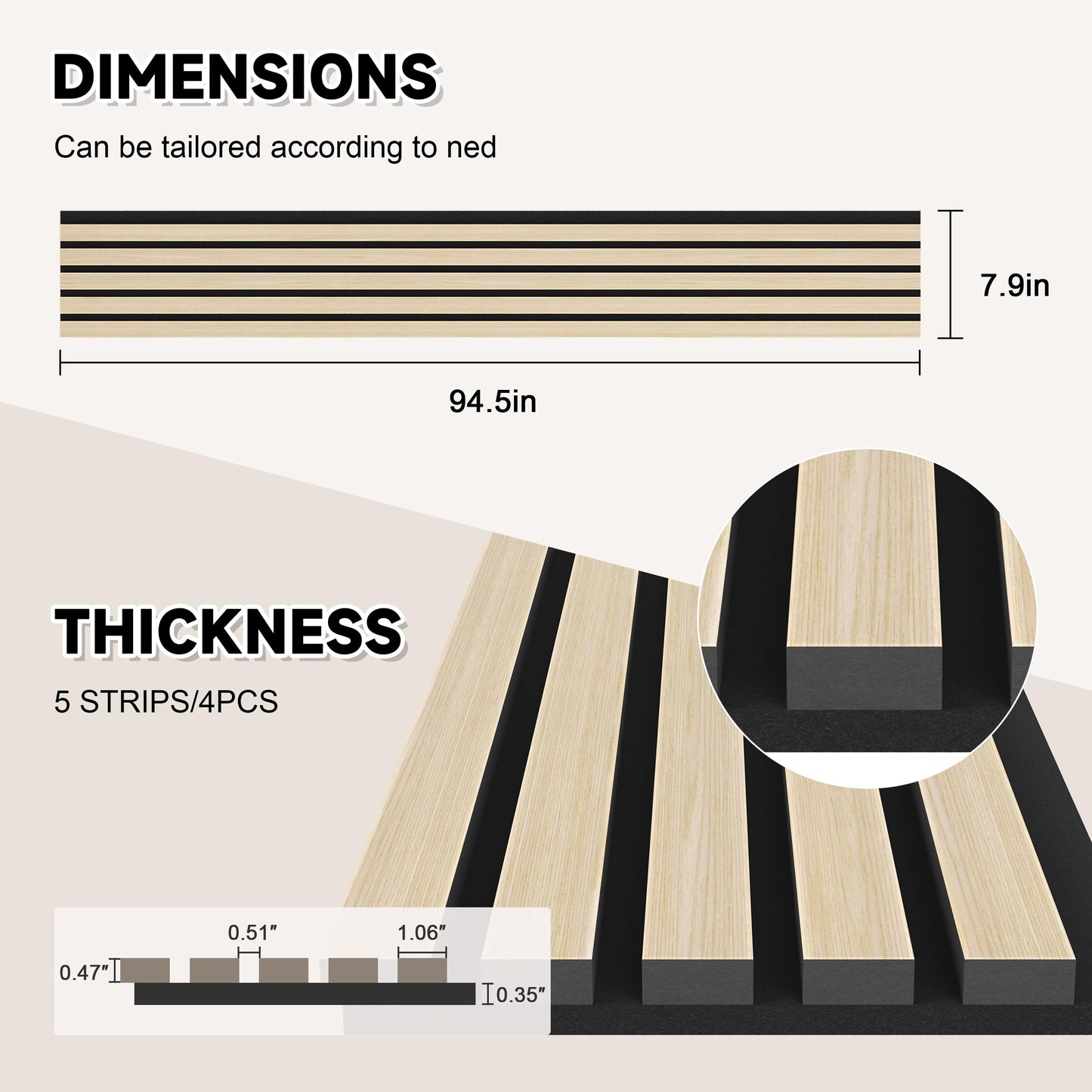 POHARE 2 Pack Wood Slat Wall Wood Paneling,95 x 8 in Soundpoof Wooden Engineered Wooden Slat Wall Panels,Stylish Acoustic Wall Panels for Interior Walls Decor with Felt Backing,Natural