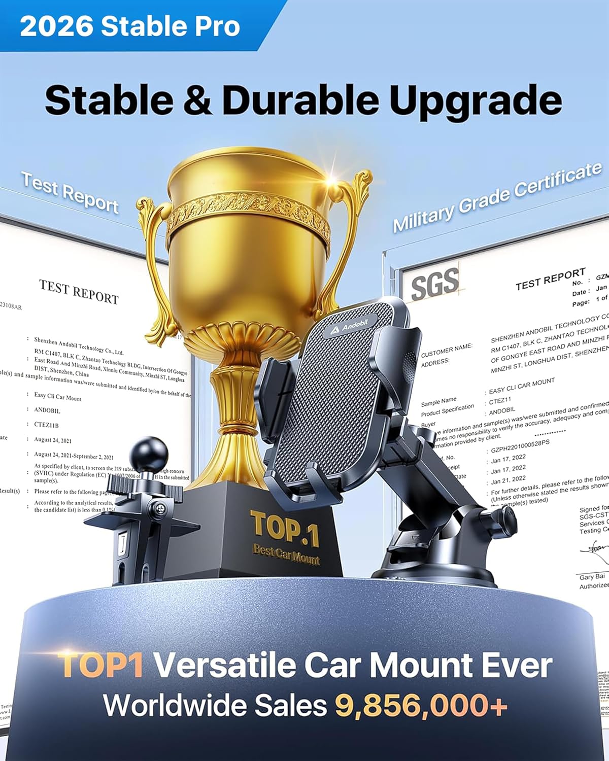 andobil 89+ LBS 2026 True Military-Grade Phone Holders for Your Car Strongest Suction & Clip Ultimate Car Phone Holder
