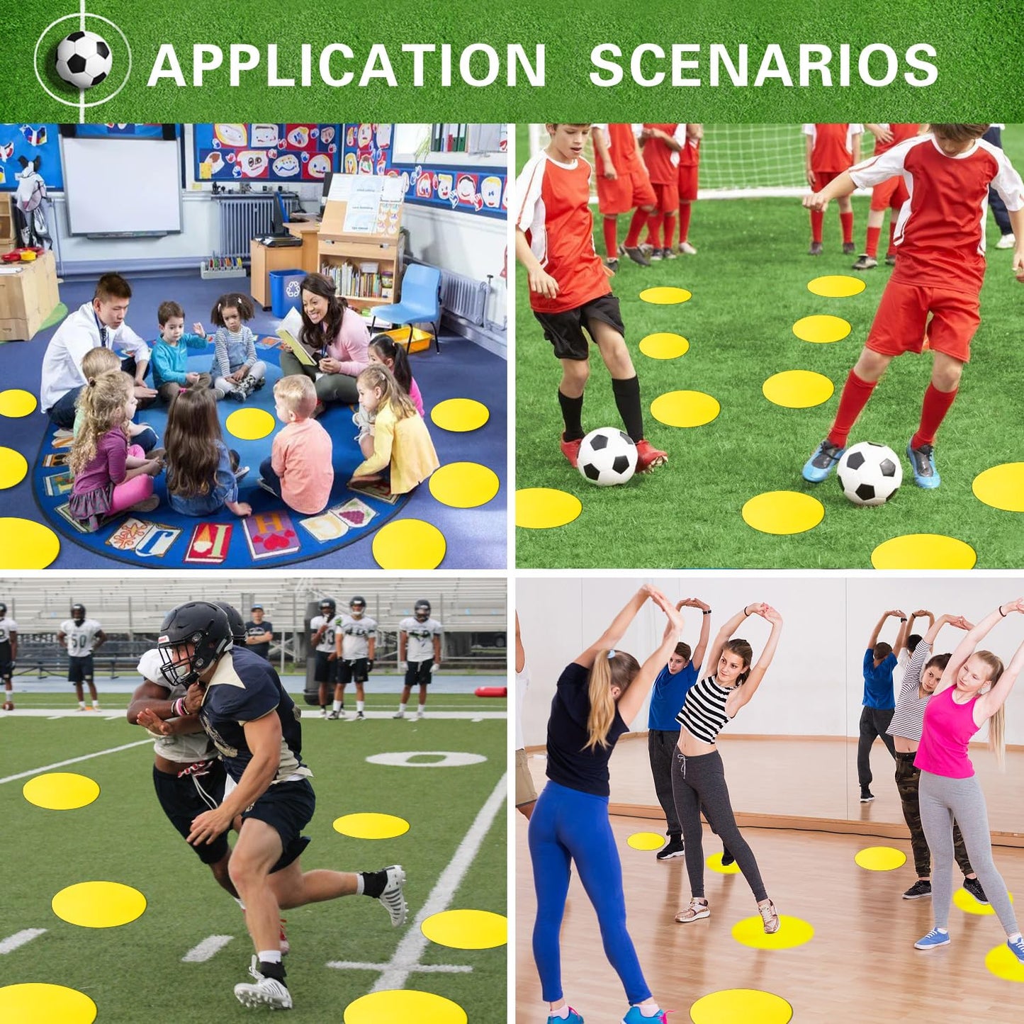 PIKZH Poly Spot Markers 9 inch 30 Pcs Non-Slip Rubber Agility Training Markers Floor Dots Flat Field Cones for Football Soccer Ball Basketball School Exercise Drills Gym Dance Practice TPE Yellow