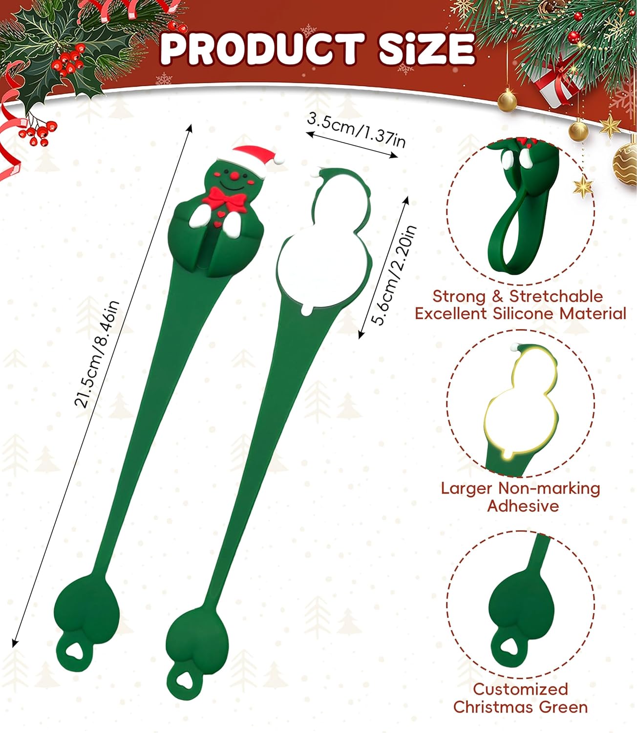 Skiennix Christmas Garland Hangers - Reusable Silicone Stocking Holders for Fireplace & Mantle | Large Green 6 Pack