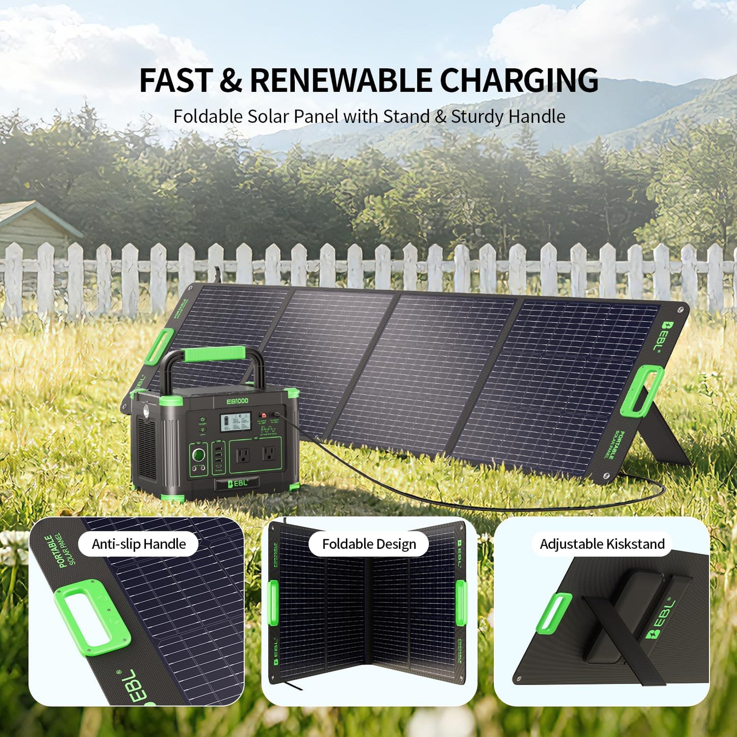 EBL 200W Portable Solar Panel for Power Station, Foldable Solar Charger w/ 4 Kickstands, IP65 Waterproof Solar Panel Kit w/DC XT60 Anderson Aviation Output for Outdoor RV Camper Blackout
