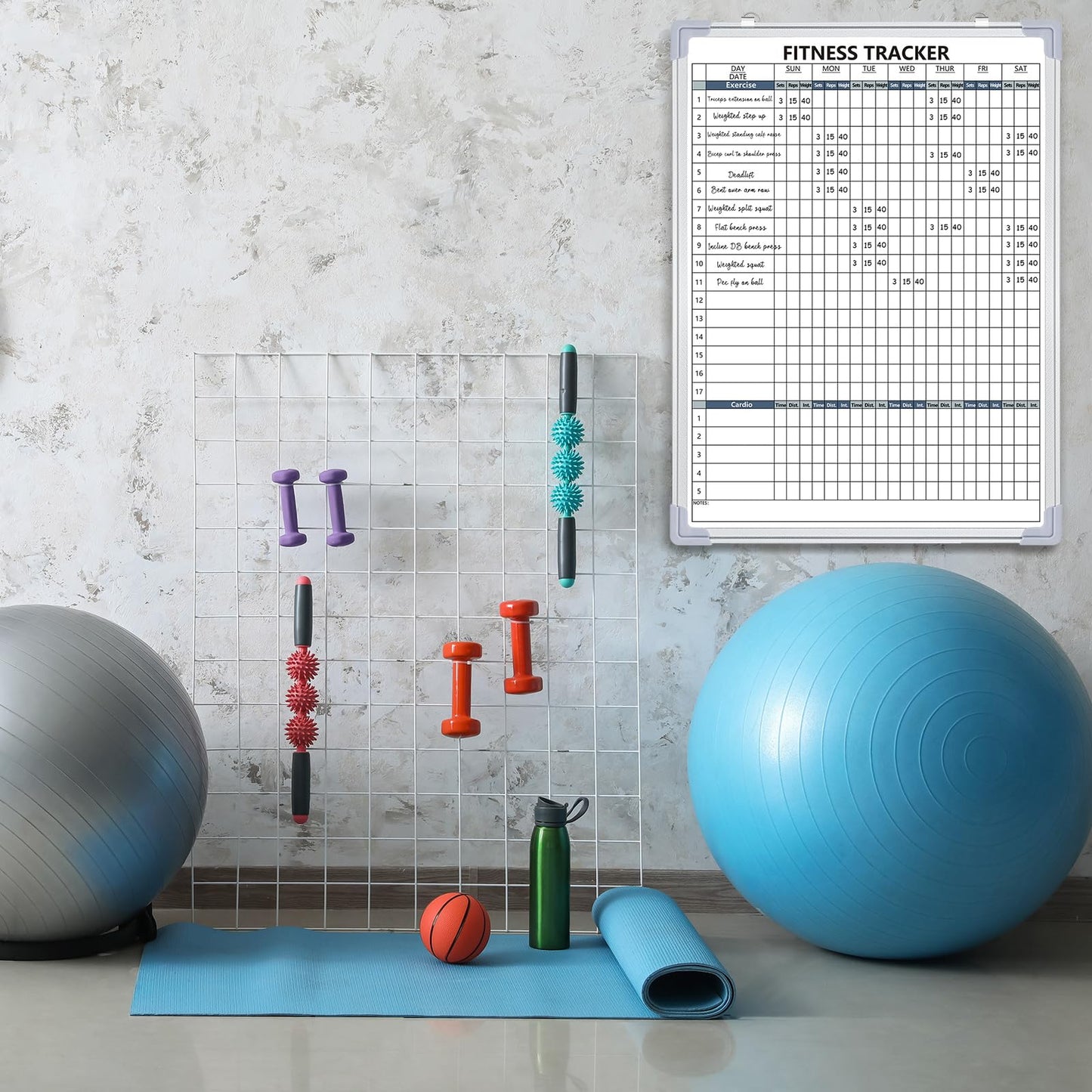 Lincia 18 x 24 Inch Fitness Tracker Whiteboard Workout Calendar for Home Gym Dry Erase Planner Hanging Removable to Do List for Wall Whiteboard with Aluminum Frame for Gym Program(Style B)