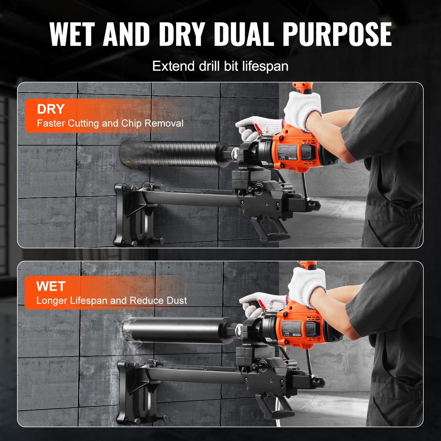 VEVOR 2 in1 Handheld & Stand-Mount Core Drill, 0.8-6.3in Drilling Diameter, 2000W Concrete Core Drill, Variable Speed, 220V, Hammer Drill