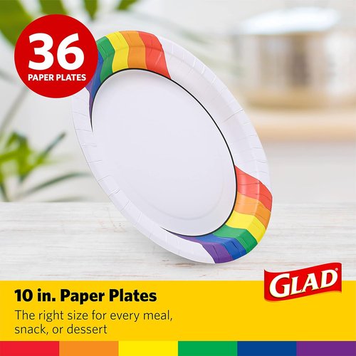 Glad Everyday 10” Round Disposable Paper Plates - Heavy Duty, Soak Proof & Cut-Resistant | 432 Count, Rainbow Design